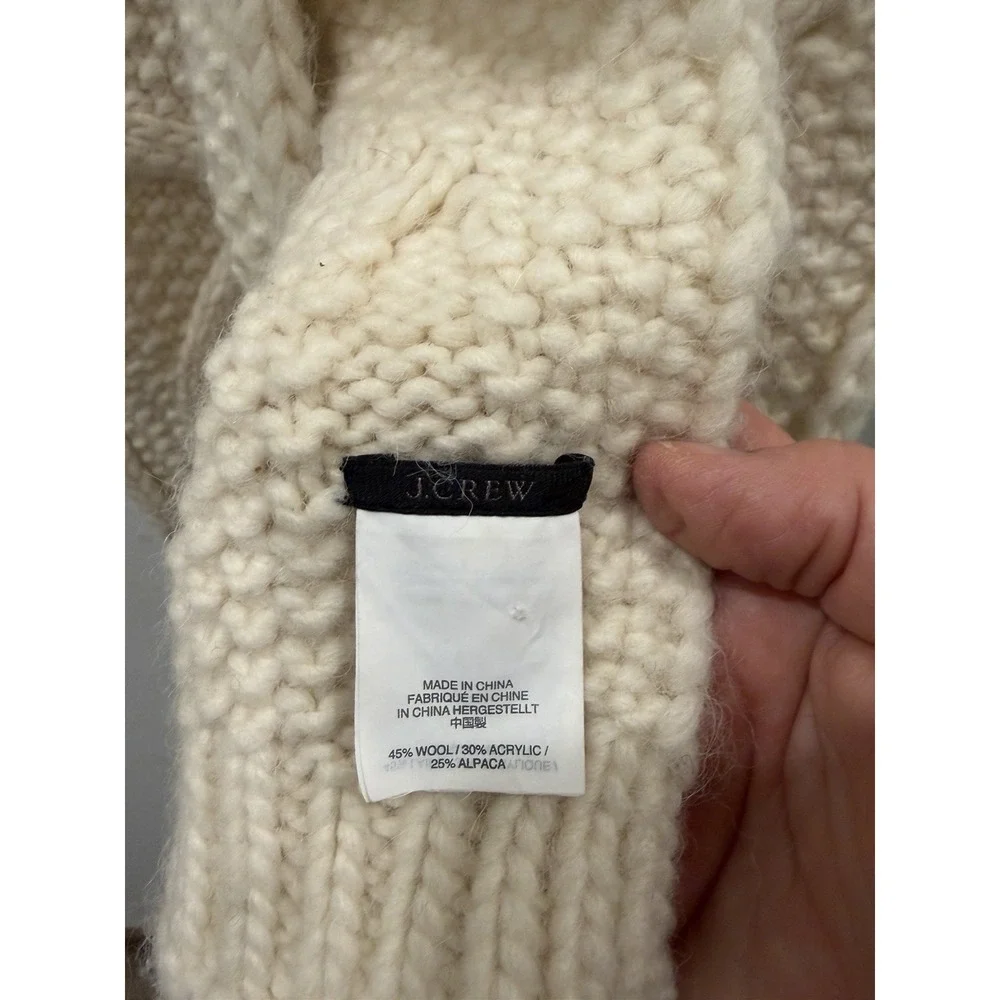 J.Crew Cable Knit Wool Acrylic Alpaca Warm Winter Wear Ivory Scarf 72x8in Women